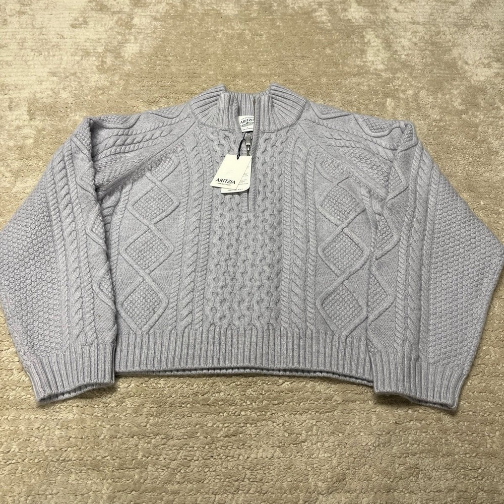 Aritzia Cable Knit Merino Wool Mastery 1/4 Zip Women's size Large